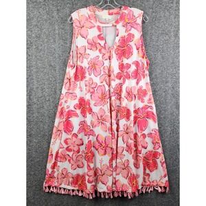 Simply Southern Hibiscus Floral Dress Women 2XL Pink White Excellent Tassel Hem